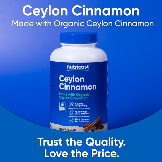 Nutricost Organic Cinnamon (Ceylon Cinnamon) 1,200mg Serving, 150 Capsules - Gluten Free, Non-GMO