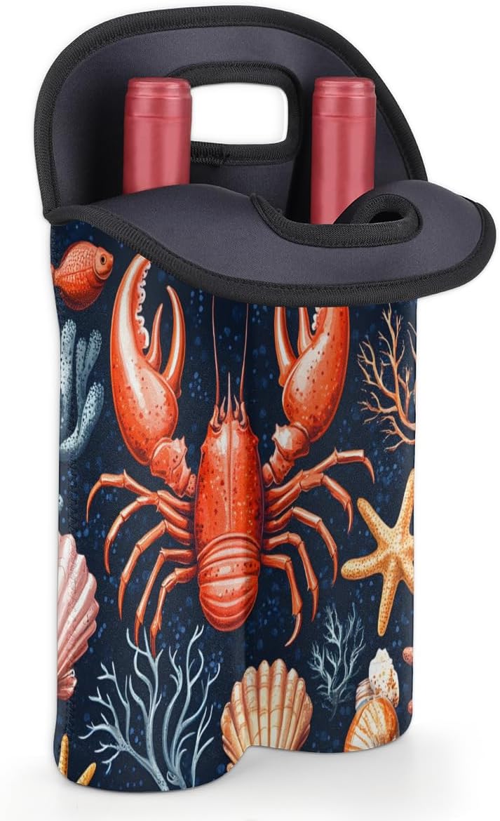 Neoprene Wine Tote, Bottle Carrier Gag Insulating Neoprene Thicker, Insulated Wine Bag for Travel Holds Two Bottles, Bottle Carrier Bags Protect the Bottles, Red Lobster