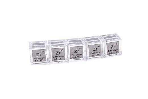 0.39" 10mm Zirconium Metal Cube Zr up to 99.9% Pure Periodic Table Element Engraved Density Collection Science Education Display Block Cube + Acrylic Case Box - 1PC