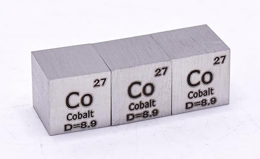 0.39" 10mm Cobalt Metal Cube Co up to 99.9% Pure Periodic Table Element Engraved Density Collection Science Education Display Block Cube + Acrylic Case Box - 1PC