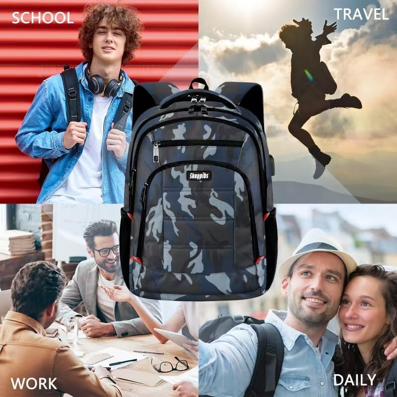 Laptop Backpack for Men,School Backpack with USB Charging Port,Water Resistant Backpack for teens boys,Business Work College bookbag,book bag Fits 15.6 Inch,Blue Back Pack