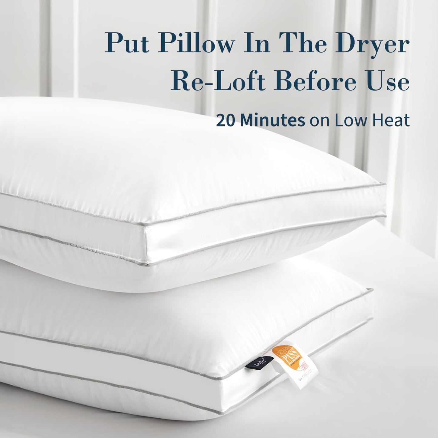 Globon Luxury Feather Down Pillow Standard Queen Size for Sleeping, Hotel Collection Fluffy Pillow, Low Soft Gusseted Bed Pillows, 18"X26", Pack of 2
