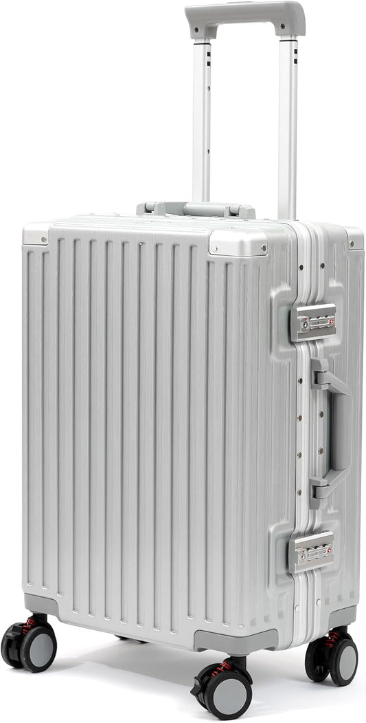 UrbanExporer 26 Inch Hardside Zipperless Luggage with Spinner Wheels, TSA-Approved Lock, Aluminum Frame, Lightweight Checked Suitcase for Travel, Sliver