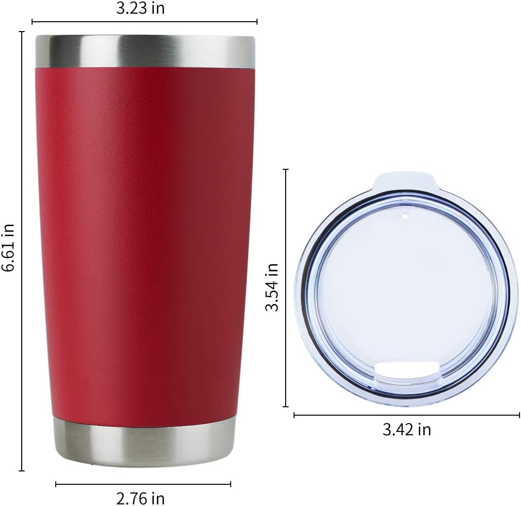 DOMICARE 20oz Stainless Steel Tumbler Bulk with Lid, Double Wall Vacuum Insulated Travel Mug, Powder Coated Coffee Cup (Powder Red, 1)