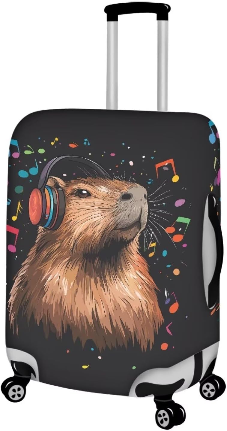 Capybara Luggage Cover Fits 30-32 Inch Luggage Anti-Scratch Spandex Zipper Suitcase Cover Protector Washable Stretchable Travel Baggage Case Cute Travel Essential, Music Note, Size XL