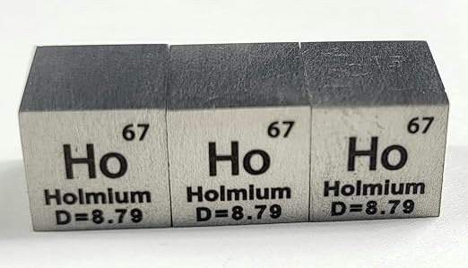 0.39" 10mm Holmium Metal Cube Ho up to 99.9% Pure Periodic Table Element Engraved Density Collection Science Education Display Block Cube + Acrylic Case Box - 1PC