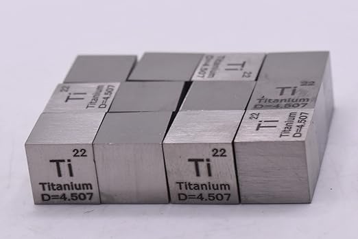 0.39" 10mm Titanium Metal Cube Ti up to 99.9% Pure Periodic Table Element Engraved Density Collection Science Education Display Block Cube + Acrylic Case Box - 1PC