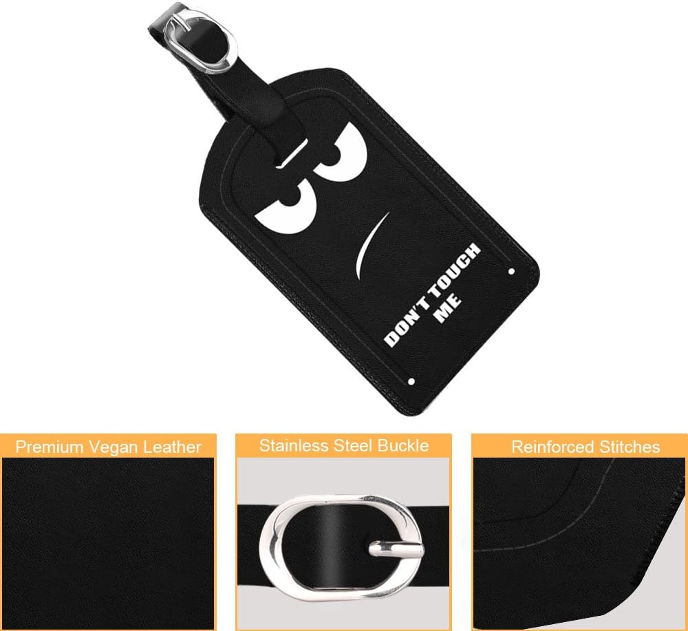 FINTIE 2 Pack Luggage Tags, Leather Name ID Labels with Privacy Cover for Travel Bag Suitcase, Theme - Don't Touch Me