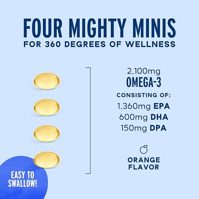 Oceanblue Professional Omega-3 2100-120 ct - High-Potency Triple Strength Burpless Fish Oil with EPA, DHA & DPA - Wild Caught - Orange Flavor, 60 Servings (120 Mini Count (Pack of 1))