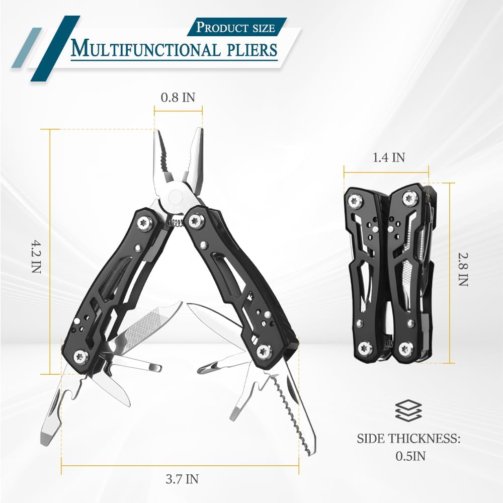 MINI Multitool Pliers, Birthday Christmas Gifts for Men Boyfriend Dad Husband Women, Pocket Knife 14-In-1, Rugged and Practical Portable Computer and Bike Gadgets, Black Camping and Survival Tools