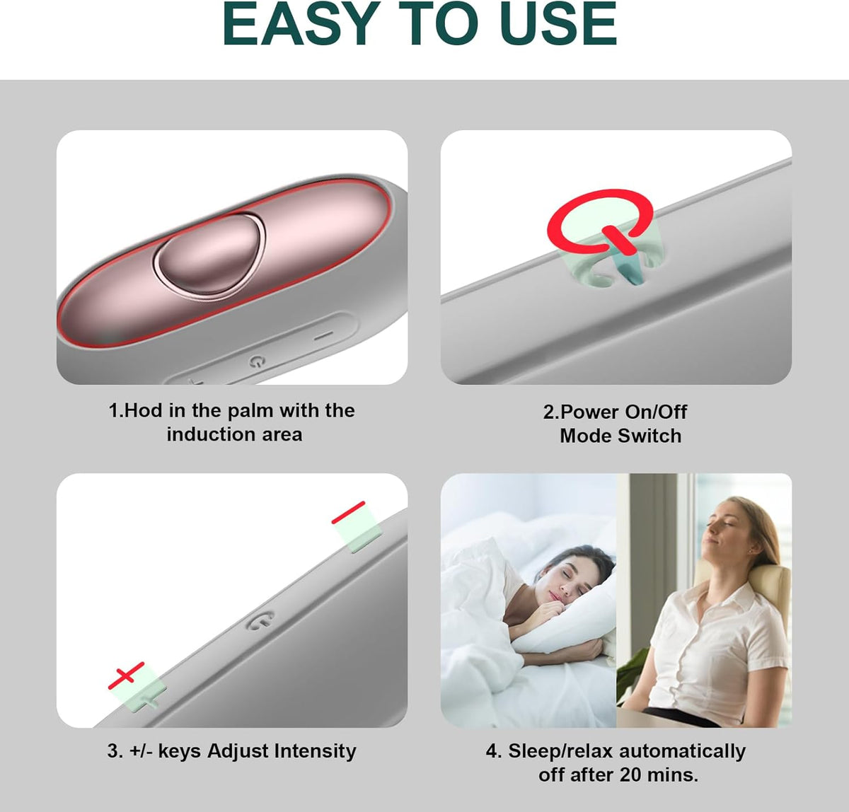 Sleep Aid Device, Micro-Current Sleep Instrument Anxiety Device, Portable Rechargeable Sleep Aid for Anxiety and Insomnia (Silver)