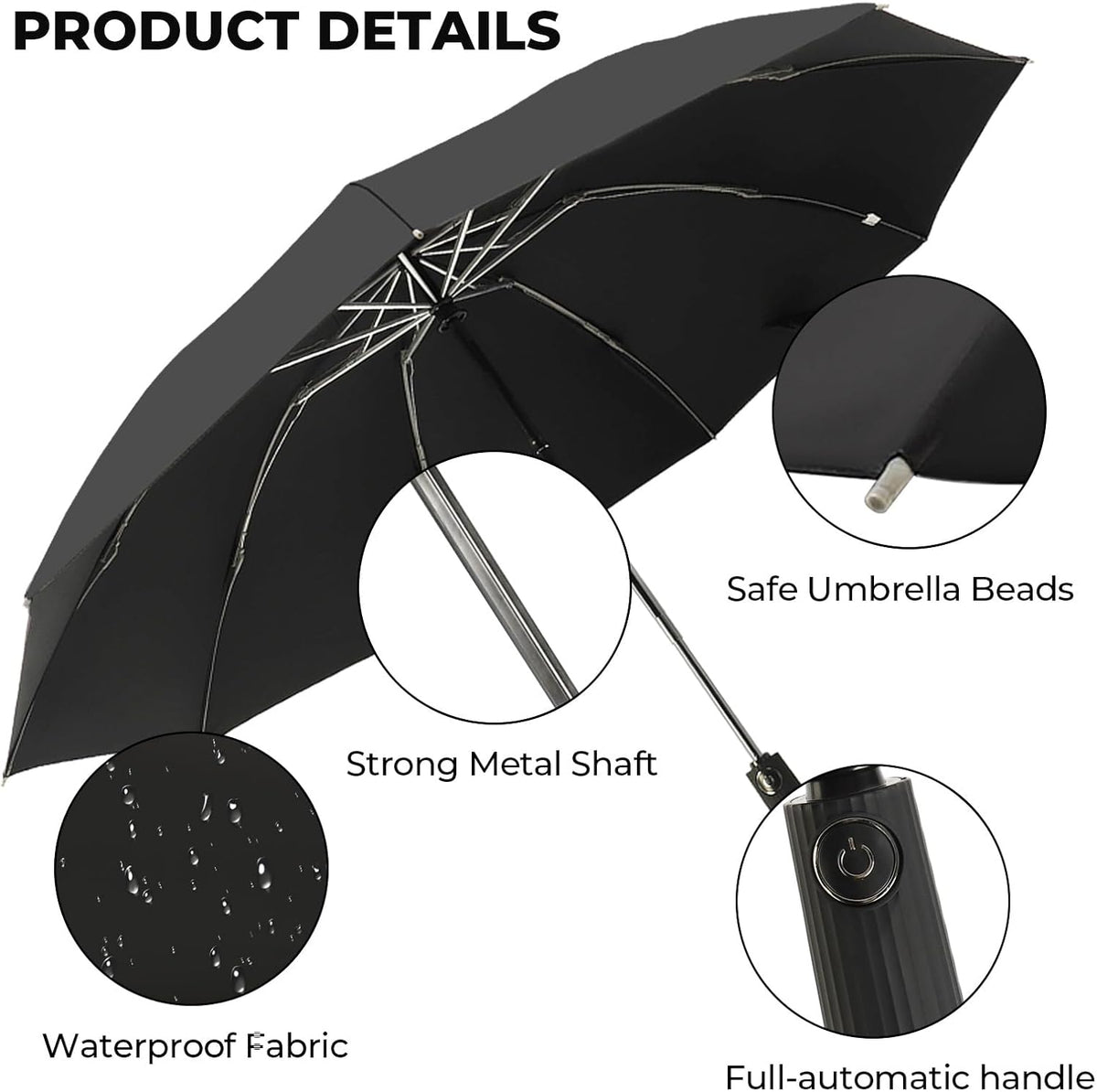 Compact Inverted Travel Umbrella, Automatic Open Close, 9-Rib 46 Inch Windproof Umbrella, Waterproof UPF 50+, Portable Umbrellas for Men, Women, Travel, and Daily Use