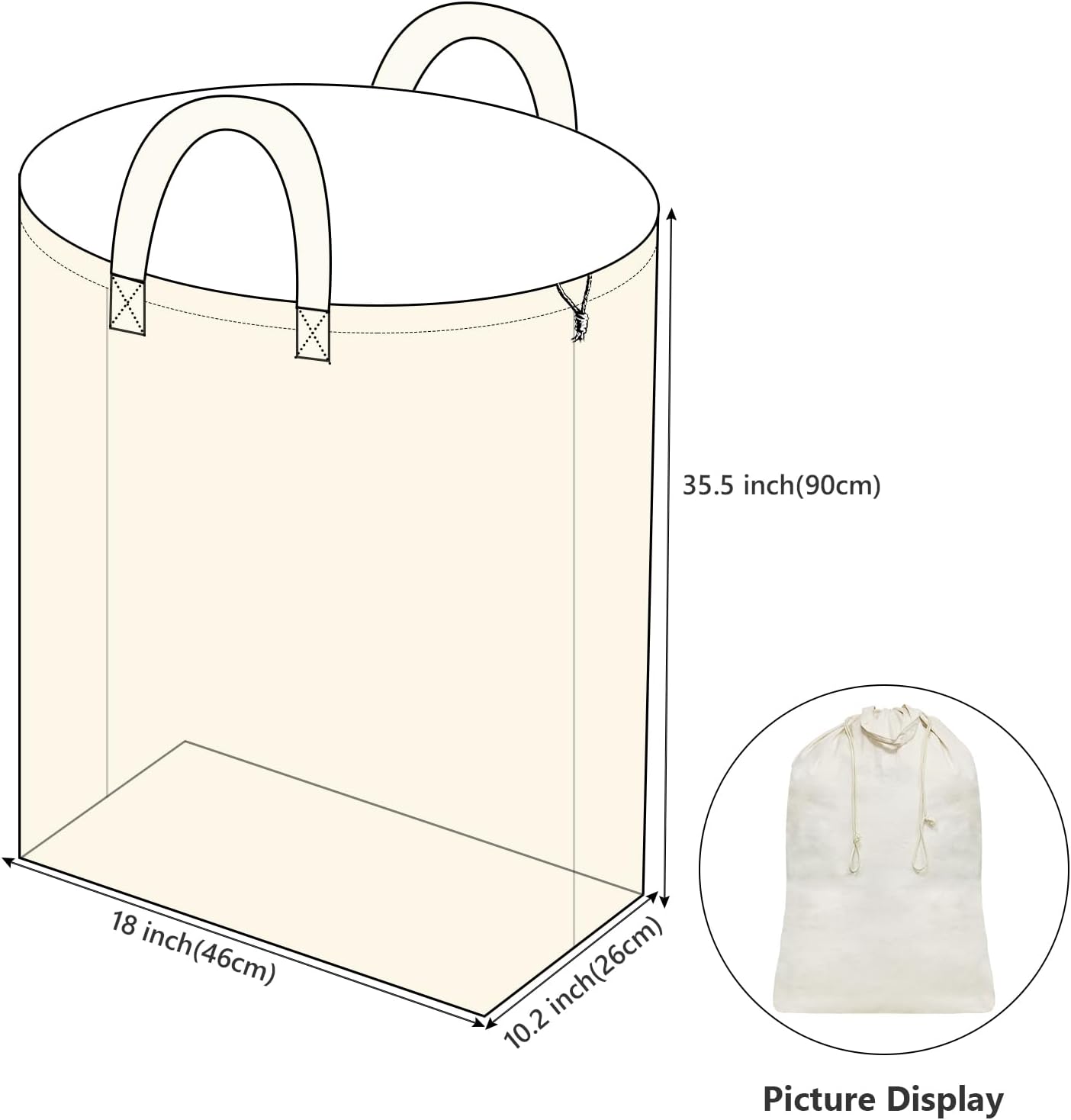 3pcs Breathable Cotton Canvas Laundry Drawstring Bags with Carrying Handles & Shoulder Strap, Cotton Laundry Hamper Basket Replacement Liner Bags