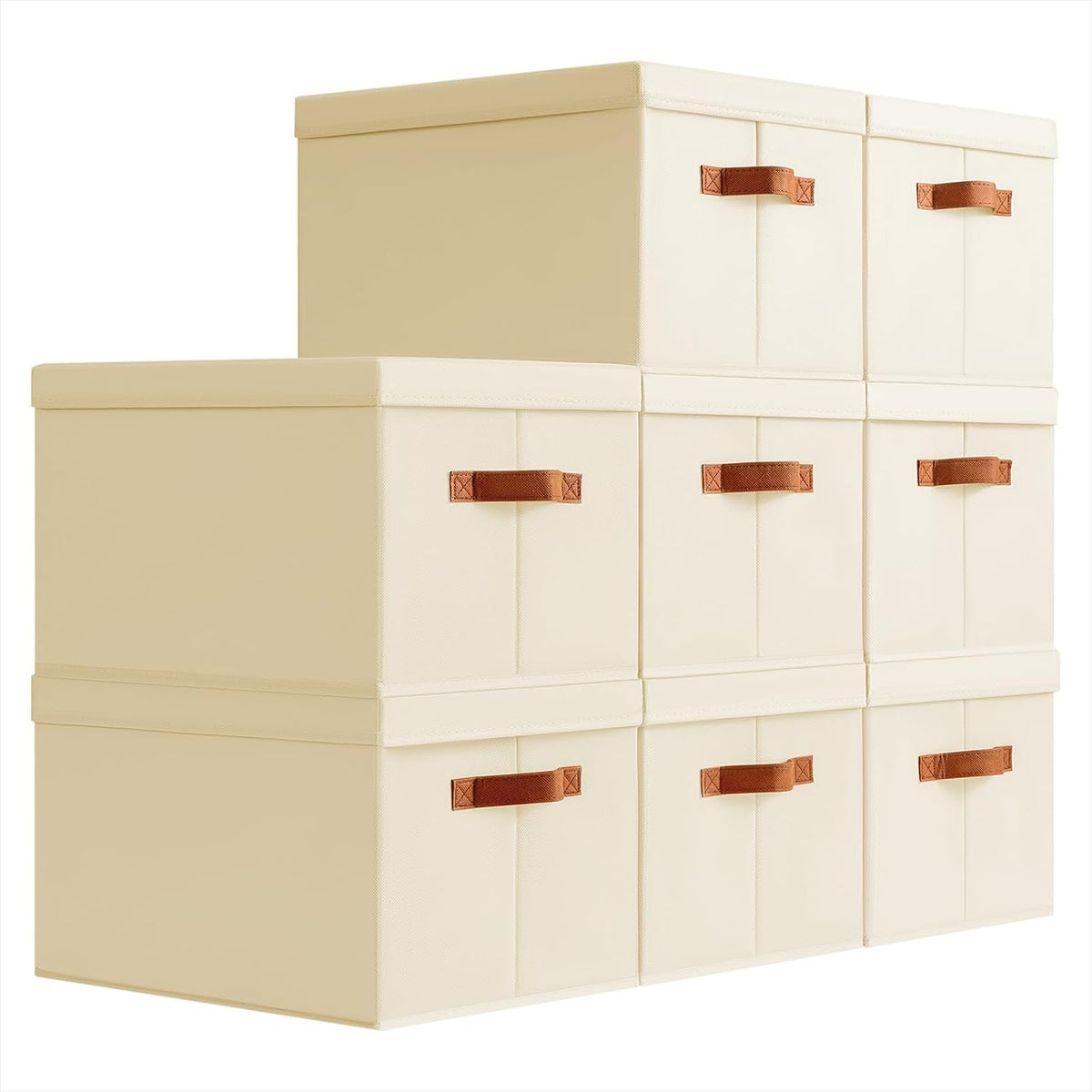 Storage Bins with Lids - Large Fabric Closet Bins with Lid, 8 Pack Clothes Organizers and Storage, Collapsible Stackable Cube Basket for Home, Office, Dorm, Beige