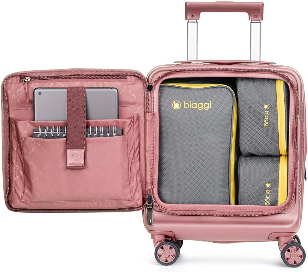biaggi Runway Hybrid Expandable Underseat Carry-On – Lightweight TSA-Approved Polycarbonate Travel Bag, Perfect for Getaways & Long Weekends (Expandable Underseater, Pink)