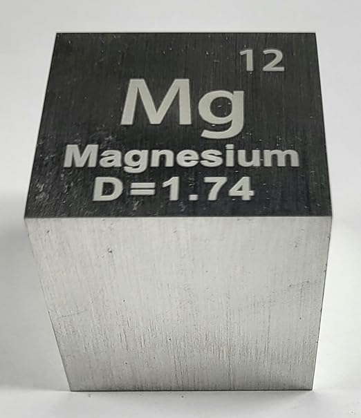 1.5" 38.1mm Magnesium Metal Cube Mg up to 99.9% Pure Periodic Table Element Engraved Density Collection Science Education Display Block Cube + Acrylic Case Box - 1PC