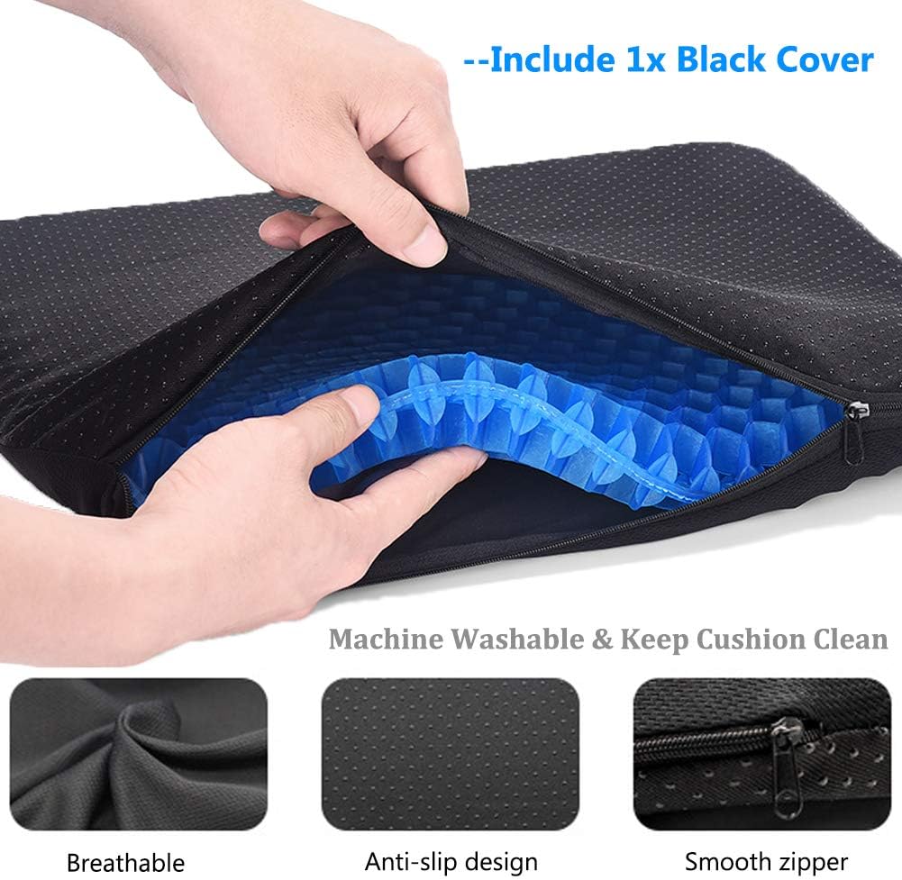 Gel Seat Cushion for Long Sitting Pressure Relief for Back, Sciatica, Coccyx, Tailbone Pain – Office Chair Cushion, Wheelchair Cushions, Truck and Car Seat Cushion (Blue)