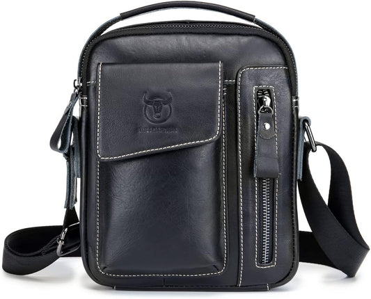 KPYWZER Genuine Leather Shoulder Bag Small Men Messenger Pack Handbag Sling Crossbody Bag Man Purse for Business