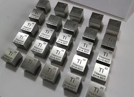 0.39" 10mm Titanium Metal Cube Ti up to 99.9% Pure Periodic Table Element Engraved Density Collection Science Education Display Block Cube + Acrylic Case Box - 1PC