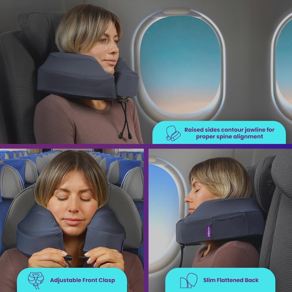 Cabeau Air Travel Pillow for Long Flights – Evolution Plus – U Shaped Memory Foam Neck Support – Removable, Washable Cover – Comfort On-The-Go for Airplane, Train, and Car (Slate Grey)