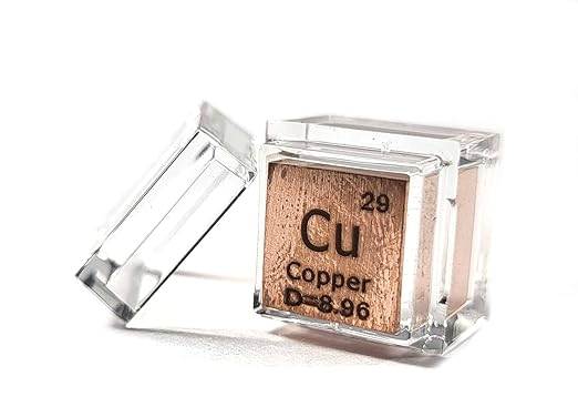 0.39" 10mm Copper Metal Cube Cu up to 99.9% Pure Periodic Table Element Engraved Density Collection Science Education Display Block Cube + Acrylic Case Box - 1PC