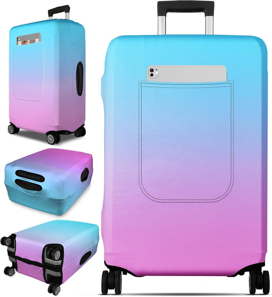 Slohif Luggage Cover for Suitcase Tsa Approved Protector - Luggage Sleeve Large Suit Case Cover Travel Stretch Baggage Case Protective Washable Fit 21-23 Inch Blue Rose Gradient S