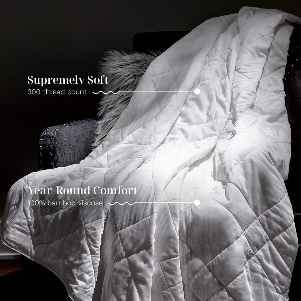 LUXOME Lightweight Blanket | 100% Rayon (Viscose) from Bamboo Fabric & Fill | Full/Queen - 86"x92" | Super Soft | Thermal-Regulating | White