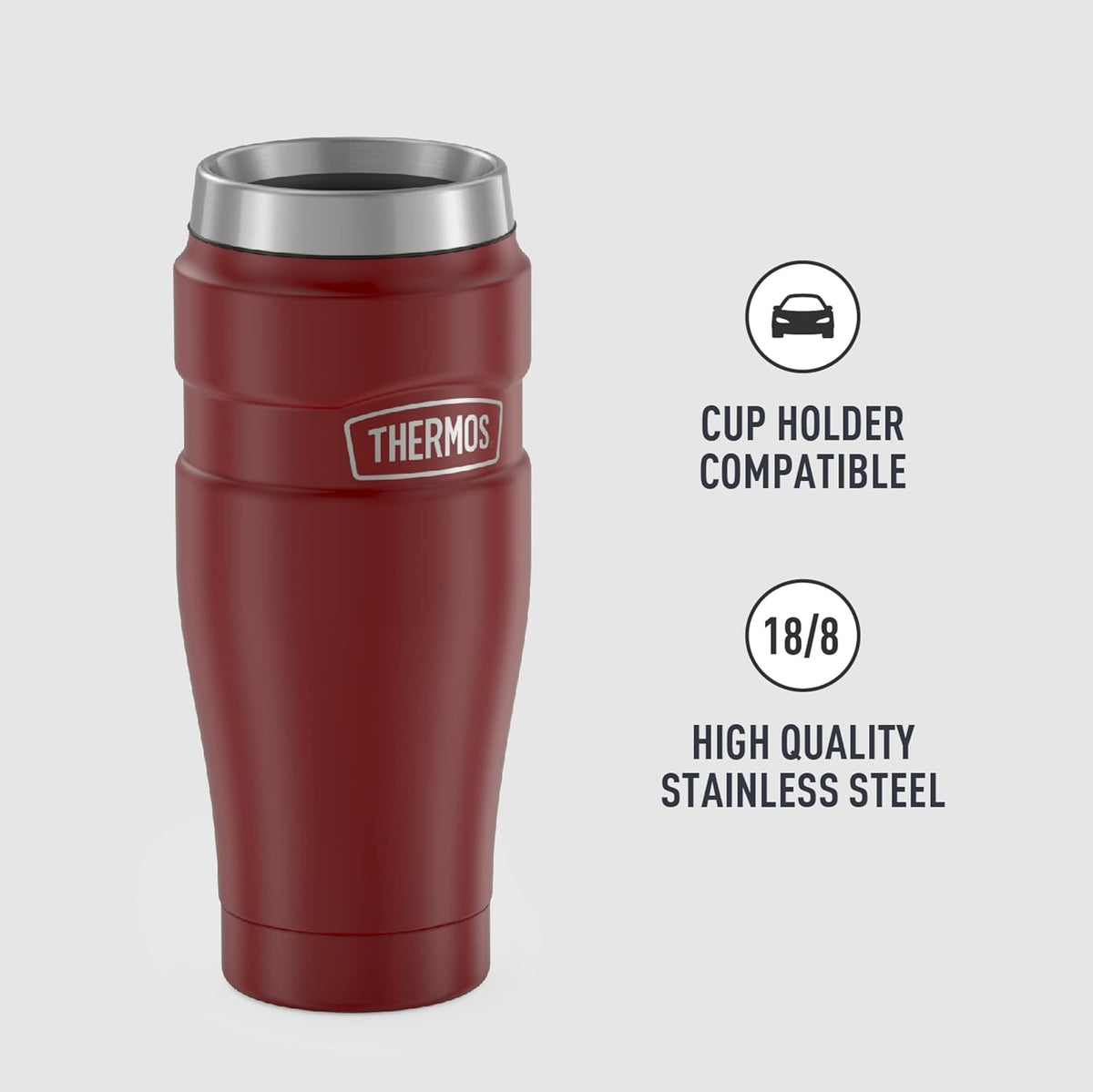 THERMOS Stainless King Vacuum-Insulated Travel Tumbler, 16 Ounce, Rustic Red (Pack of 4)