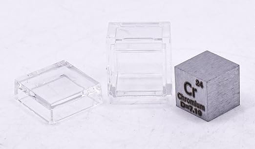 0.39" 10mm Chromium Metal Cube Cr up to 99.9% Pure Periodic Table Element Engraved Density Collection Science Education Display Block Cube + Acrylic Case Box - 1PC