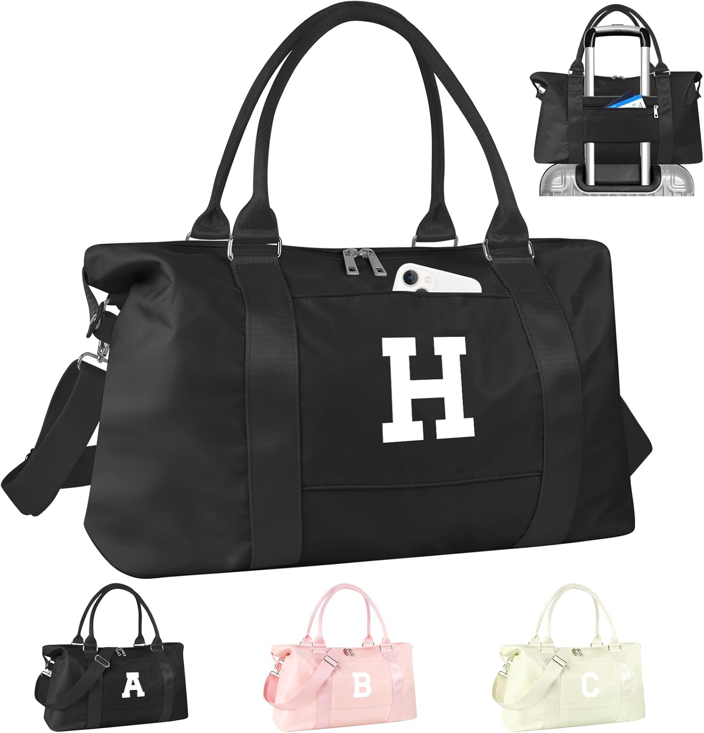 Initial Travel Duffel Bag Sports Gym Bag for Boys Teen Birthday Gifts,Black Personalized Weekender Bag Carry On Tote Bags for Men,Waterproof Overnight Luggage Bag Airplane Travel Essentials(Letter H)