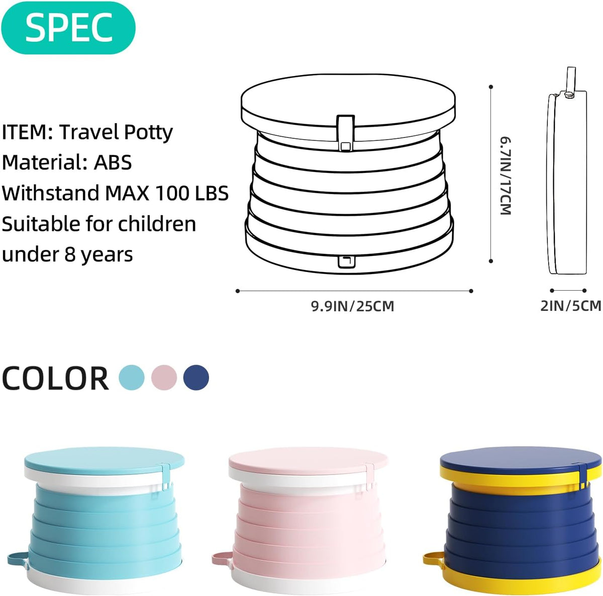 Travel Potty Seat Fold-and-Go Portable Training Toilet for Baby, Kids, Toddlers, Foldable Easy to Use, Durable and Strong, Ideal for Indoor, Travel, Camping, and Outdoor Activities
