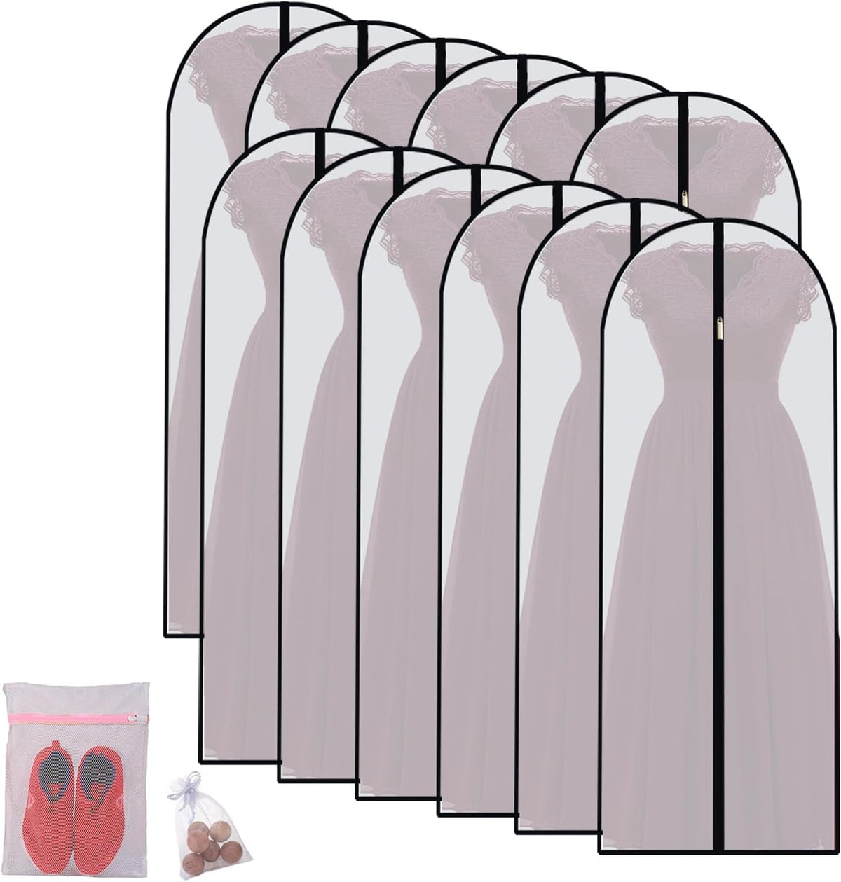 Hanging Garment Bag Breathable Clothes Covers with Zip (Set of 12) Covers Bags Dress Bag Covers Garment Bags Mens Dust Cover for Wardrobe Storage and Travel (Black, 24'' x 60'')