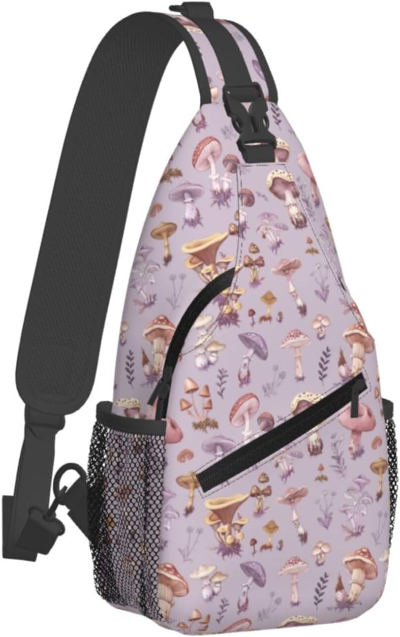 SUPLUCHOM Sling Bag Mushrooms Vintage Botanical Hiking Daypack Crossbody Shoulder Backpack Travel Chest Pack for Men Women