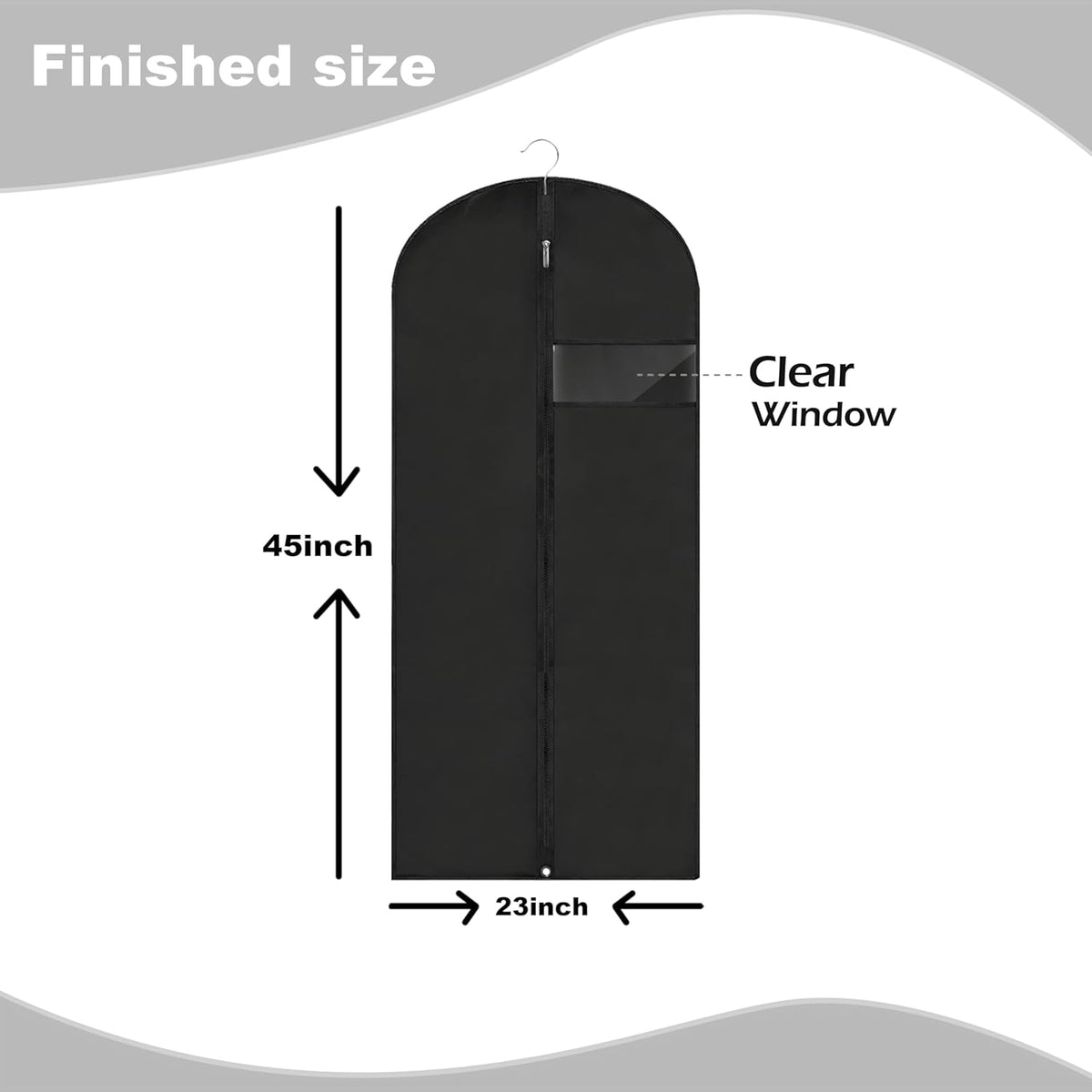 Garment Bags for Hanging Clothes, 45'' Suit Bag Cover for Storage and Travel, Dress Bags for Gowns Long, 2 Pack (Black)