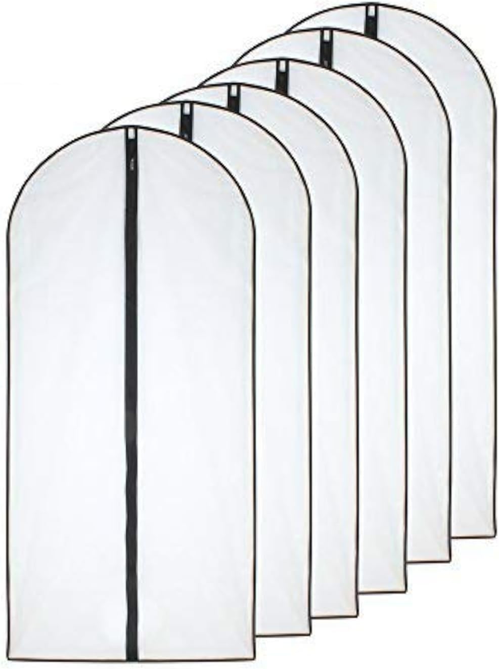 Garment Bag (Set of 6) Plastic Garment Bags with Zipper Hanging Clothes Cover Dress Bag for Suits, Coats Closet (24'' x 40'', Black)