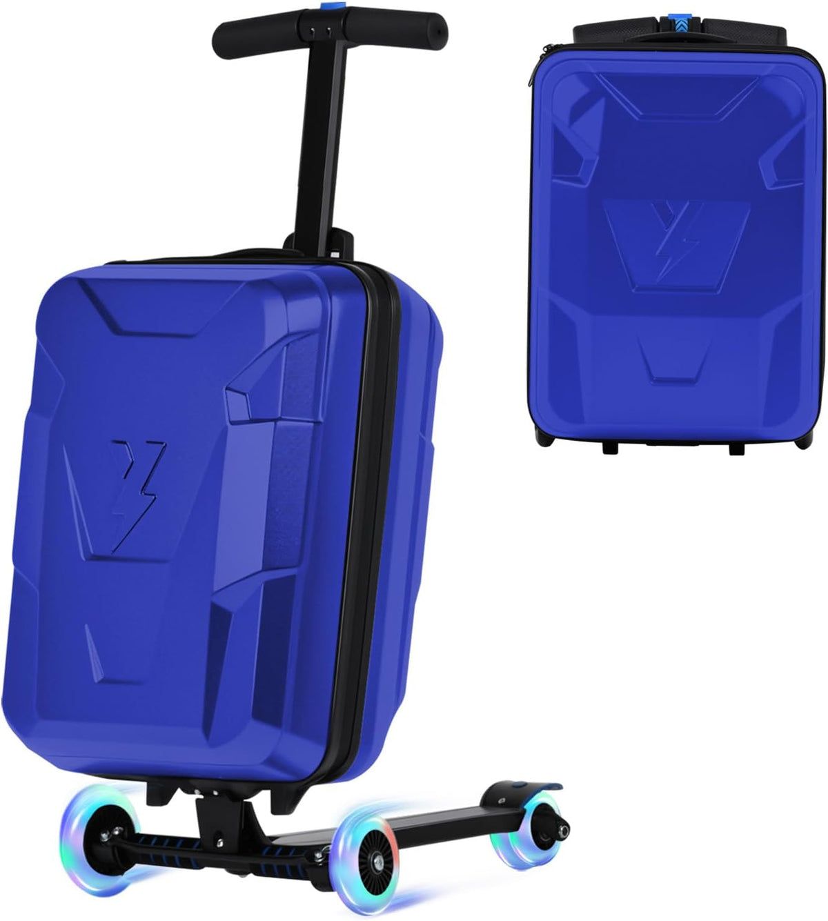 smilesun Scooter Suitcase for Kids & Adults, Foldable Carry On Travel Luggage, Hardside Ride on Scooter Suitcase with LED Light up Wheels，Blue