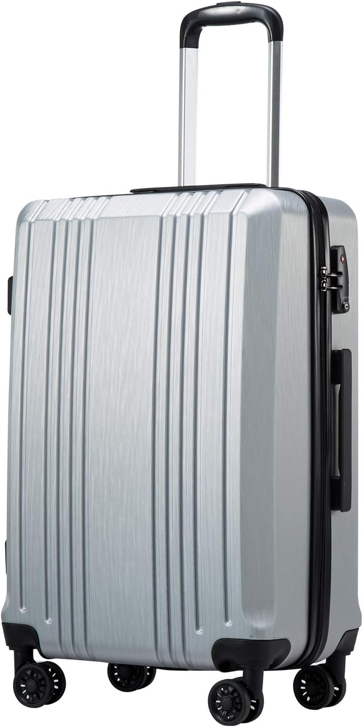 Coolife Luggage Suitcase PC+ABS with TSA Lock Spinner Carry on Hardshell Lightweight 20in 24in 28in(sliver, S(20in_carry on))