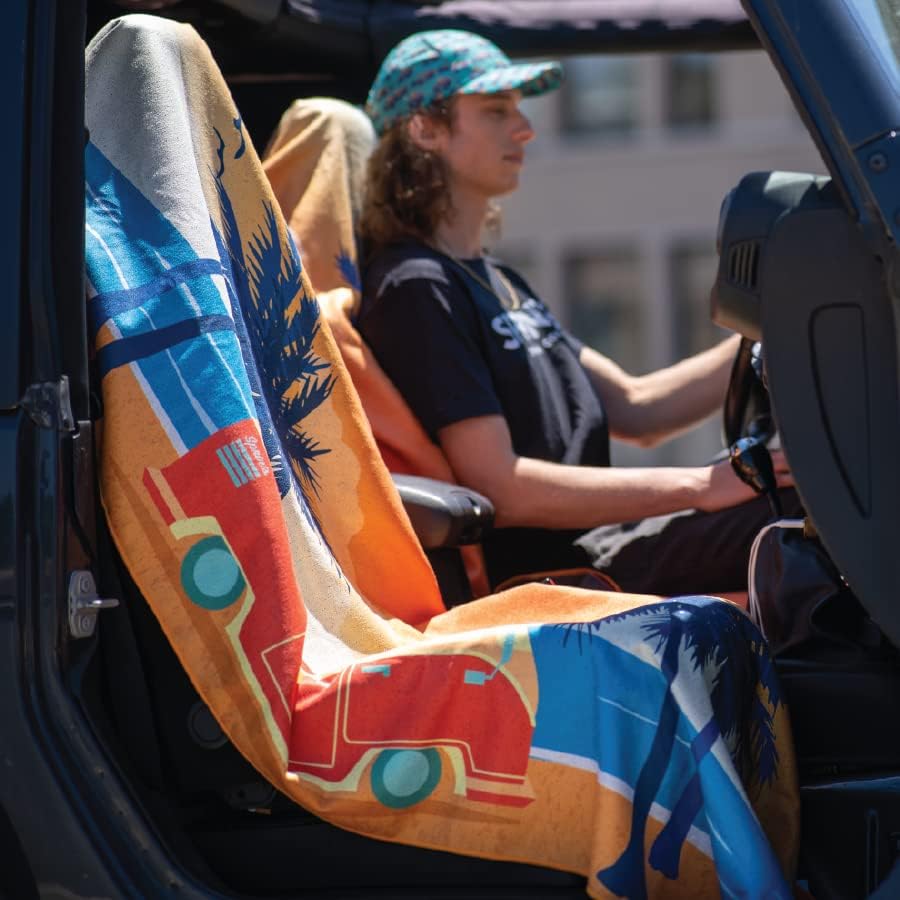 Sprints Athletic Running Towel, Full-Sized, Car Seat Cover - Performance Microfiber (Retro Sunset)