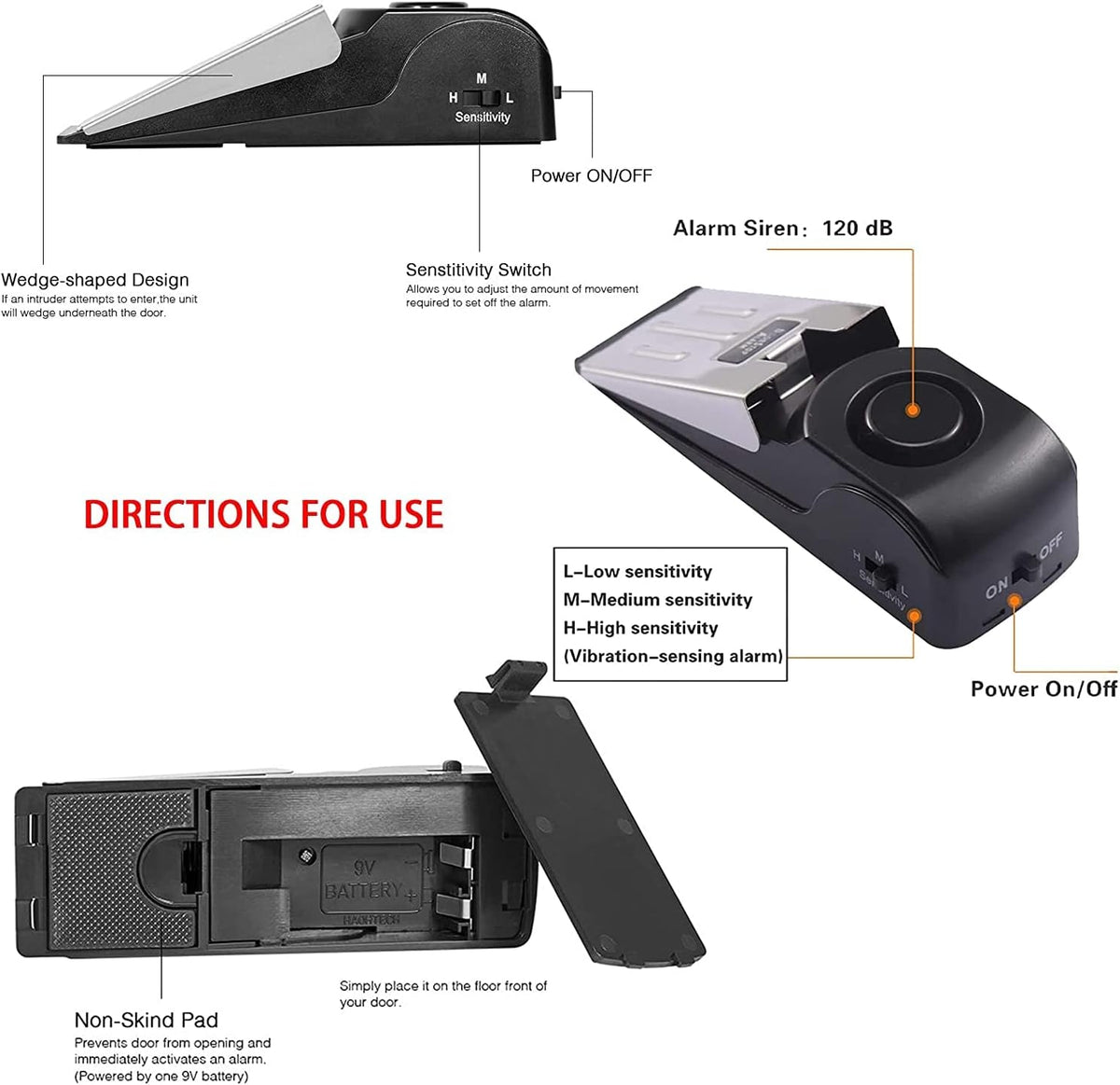 Upgraded Door Stop Alarm with Portable Door Lock 120 dB Travel Door Stopper Door Wedge Alarm,Dual Protection-with 3 Levels Sensitivity for Traveling Hotel Home Apartment College House
