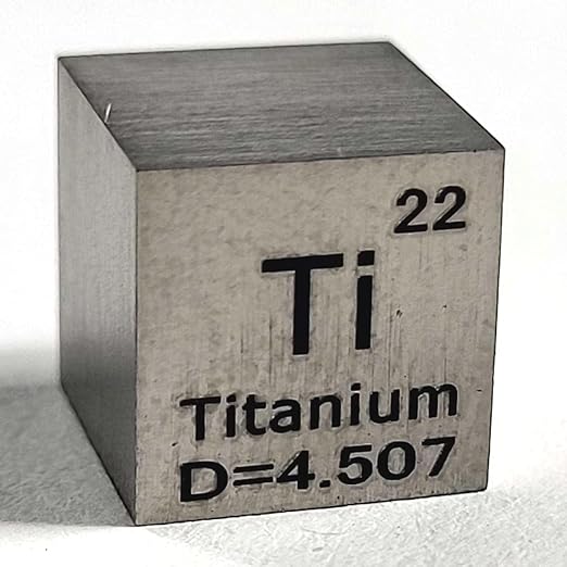 0.39" 10mm Titanium Metal Cube Ti up to 99.9% Pure Periodic Table Element Engraved Density Collection Science Education Display Block Cube + Acrylic Case Box - 1PC
