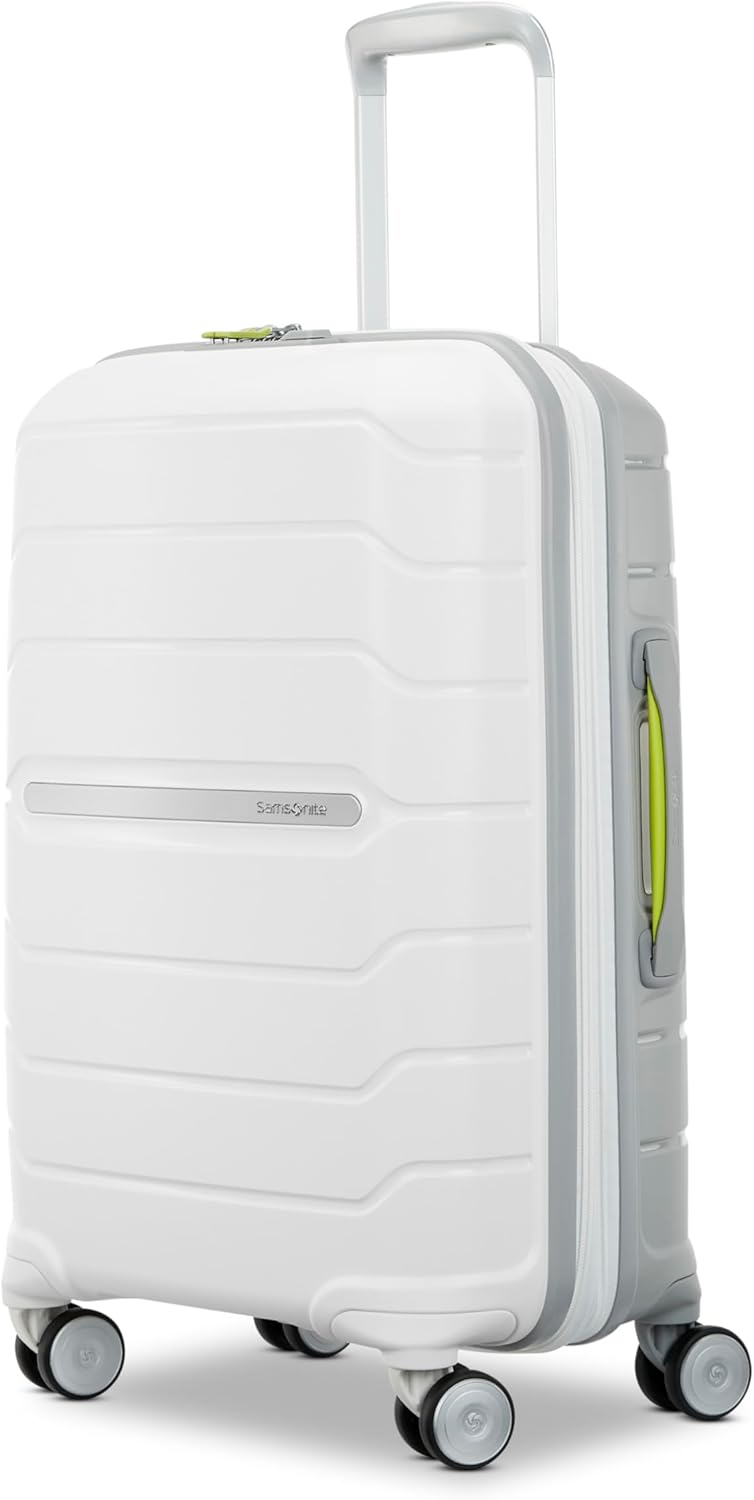 Samsonite Freeform Hardside Carry-On Luggage with Spinner Wheels - Hardshell Suitcase - TSA, Airline-Approved - Expandable Hard Shell, Smooth Rolling Wheels for Lightweight Travel - White/Grey