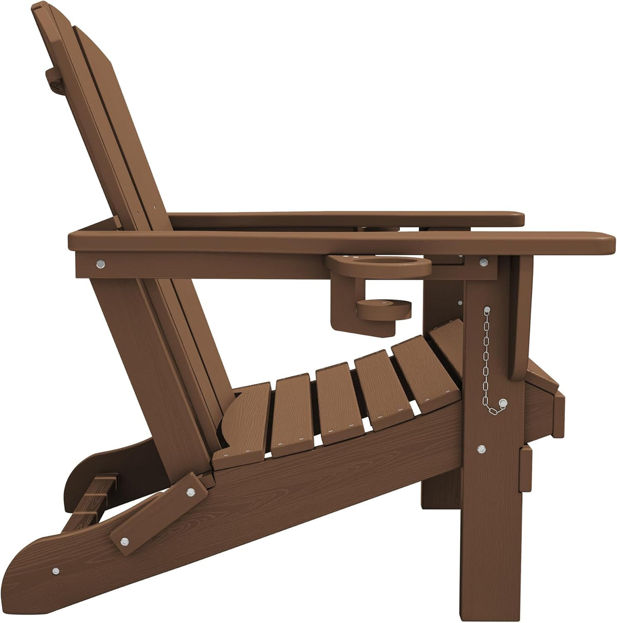 SERWALL Folding Adirondack Chair, Dual Cup Holders & All-Weather HDPE, Wood-Like Patio Chair for Backyard, Camping，Pool & Fire Pit- Brown