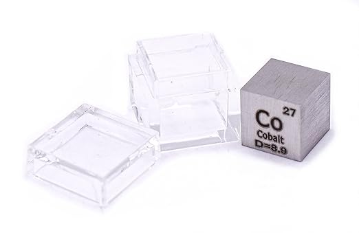 0.39" 10mm Cobalt Metal Cube Co up to 99.9% Pure Periodic Table Element Engraved Density Collection Science Education Display Block Cube + Acrylic Case Box - 1PC