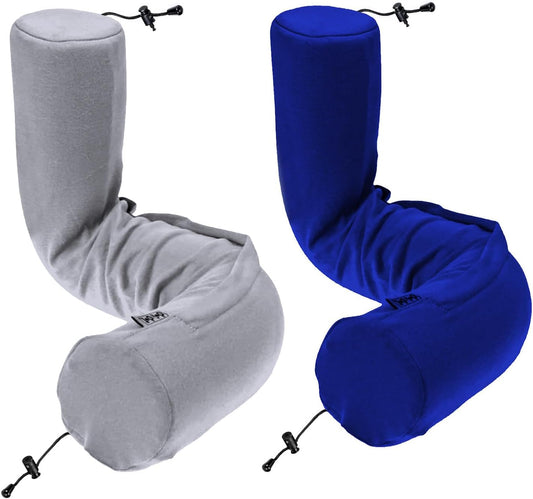 Dot&Dot Twist Memory Foam Travel Pillow for Airplanes - Travel Neck Pillow for Sleeping - Airplane Pillow for Neck Support, Chin, Lumbar and Leg - Adjustable, Bendable Neck Roll Pillow (Gray DBlue AC)