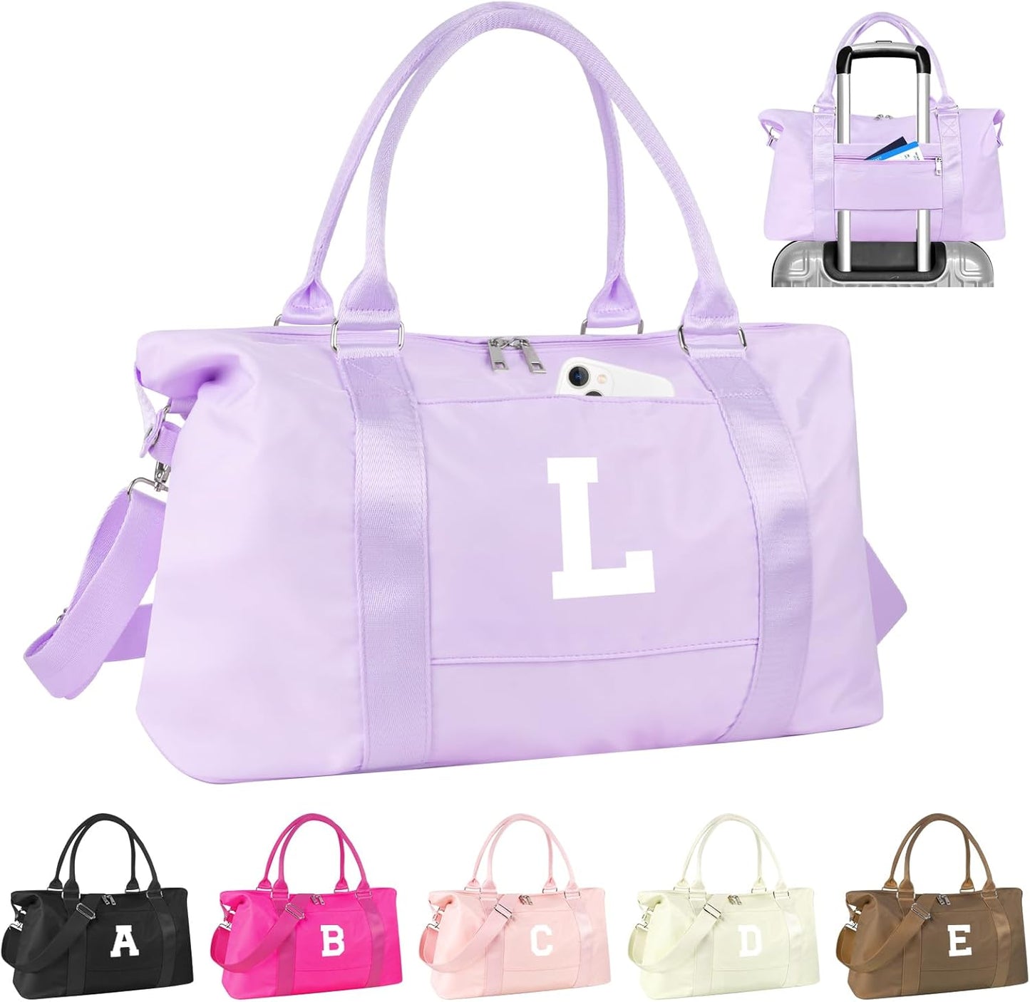 Daughter Niece Gifts for Teen Girl Kids, Initial Travel Duffel Bag Sports Gym Bag Personalized Gifts Weekender Bag，Monogram Overnight Bag Cute Dance Bag Birthday Bridesmaid Gifts for Women(Purple, L)