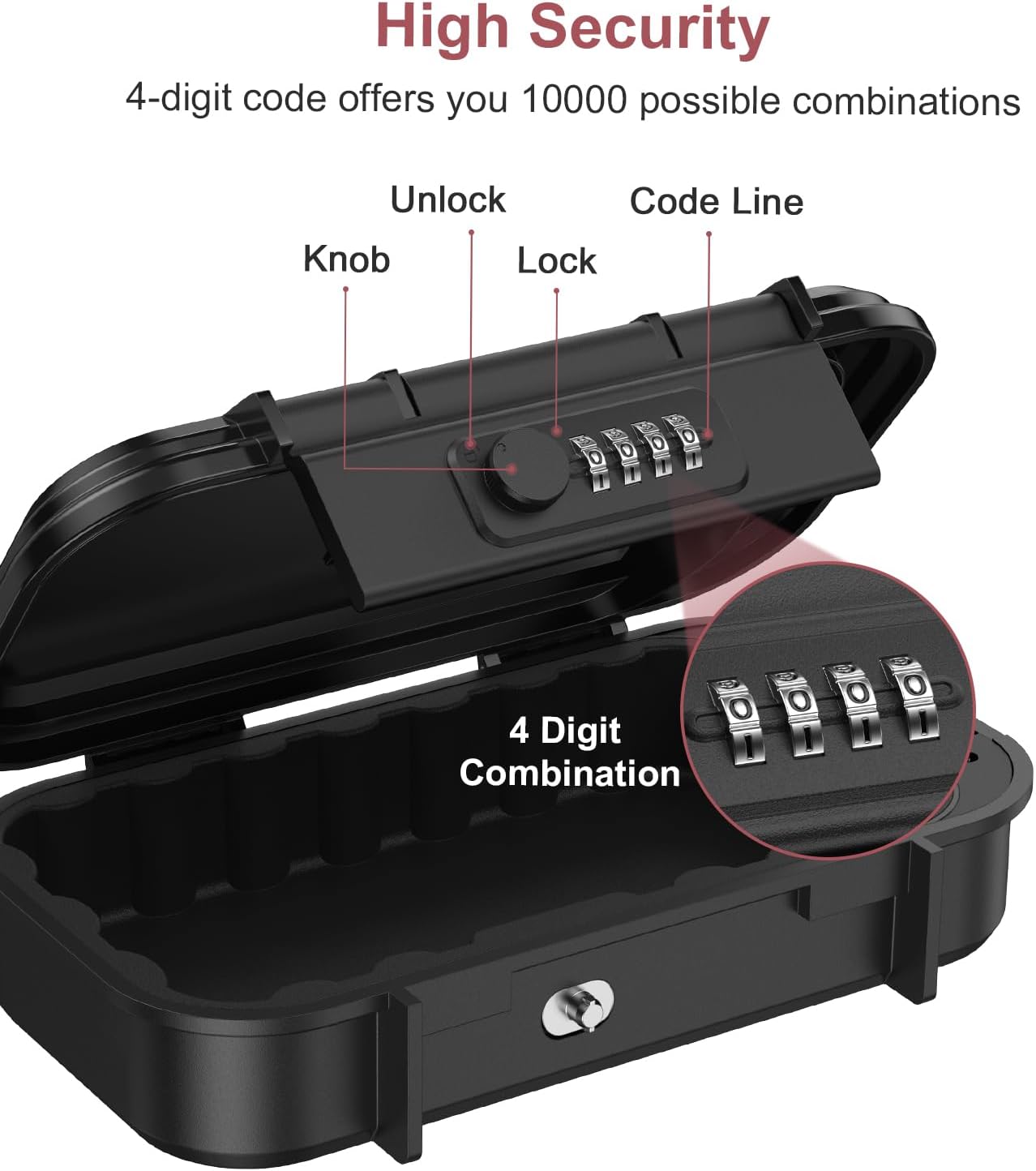 LOFICOPER Portable Lock Box, Beach Security Box for Travel, Anti-Theft 4-Digit Combination Lock Box, Cash Box with Removable Wire Rope for Dorm, Gym, Travel, Hotel, Office