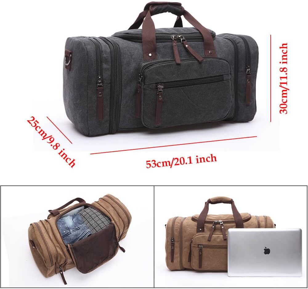 Duffle Bag for Travel, Large Canvas Duffel Bag for Travelling Overnight Weekender Bag Carry On Bag for Men Women Black