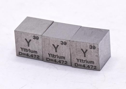 0.39" 10mm Yttrium Metal Cube Y up to 99.9% Pure Periodic Table Element Engraved Density Collection Science Education Display Block Cube + Acrylic Case Box - 1PC