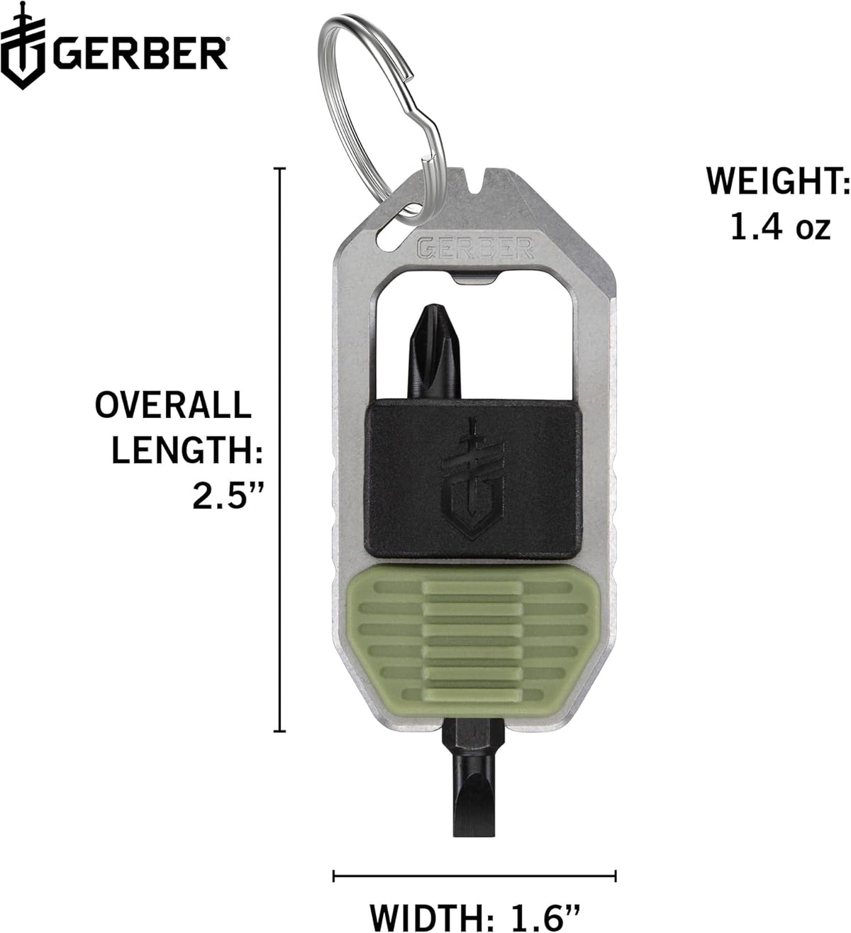 Gerber Gear Driver Keychain 5-in-1 Multitool, Clips to Pocket or Keychain with Pry Bar, Phillips and Flat Head Screwdriver Bits, and Bottle Opener, Lightweight EDC Gear for Everyday Carry, Baltic Haze