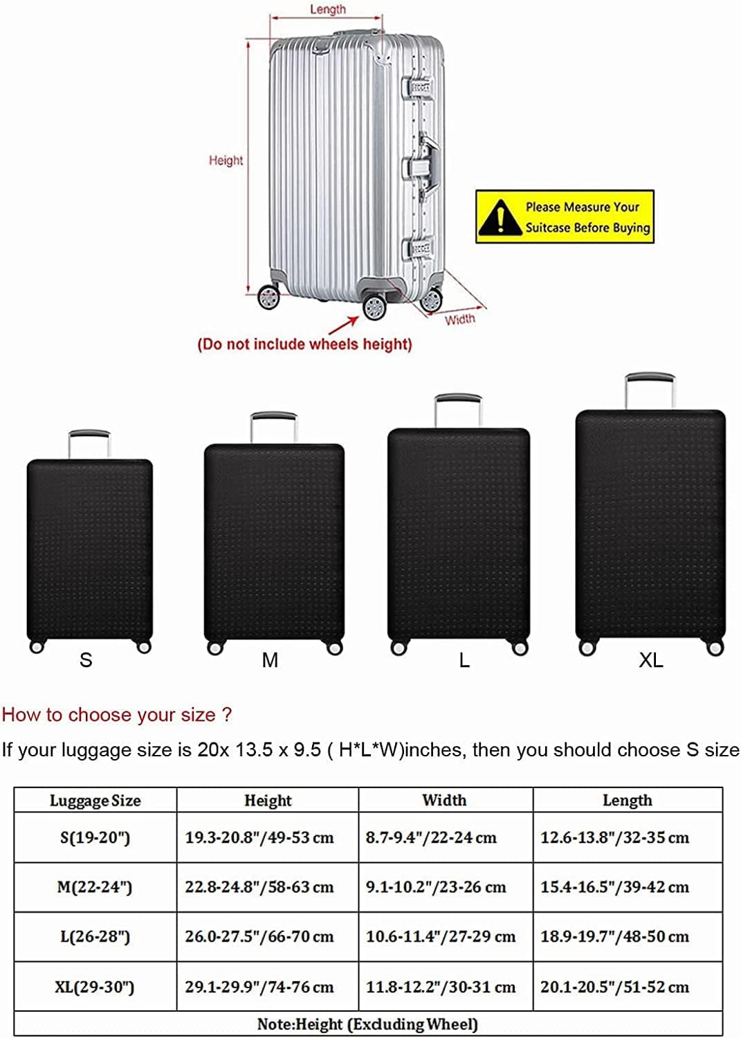 Luggage Cover, THome Protective Washable Suitcase Cover - Travel Elastic Spandex Suitcase Protector Fits 30 to 32 Inch Black